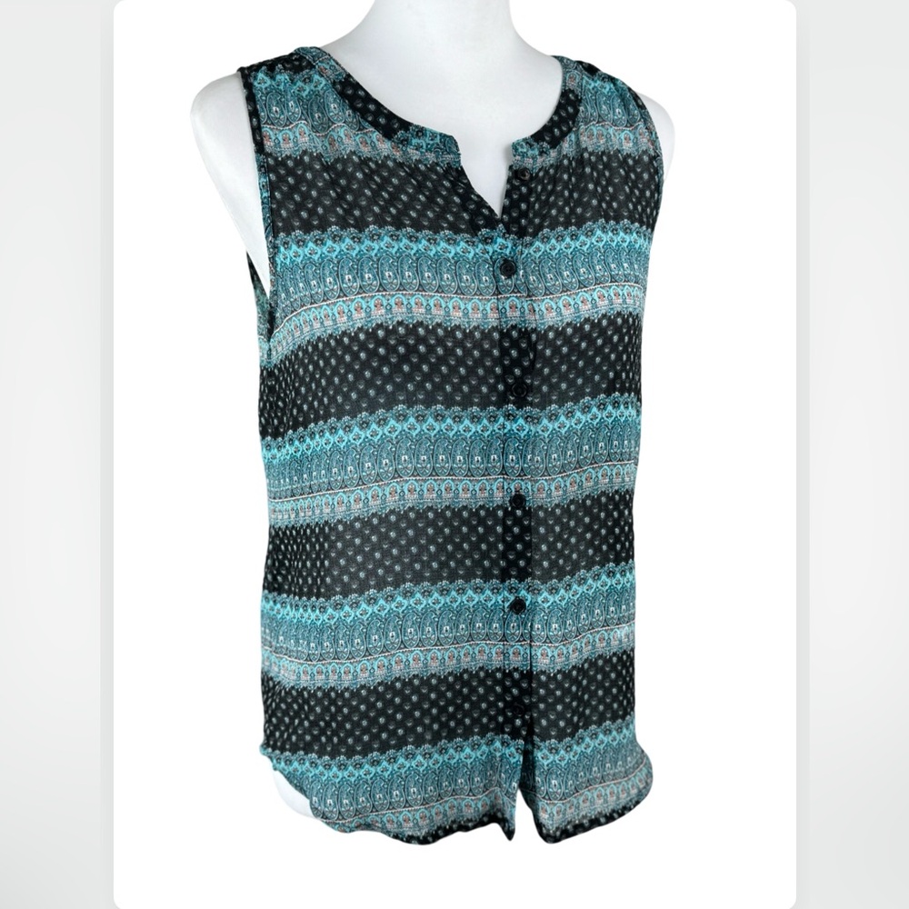 American Eagle Outfitters Black and Blue Patterned Blouse